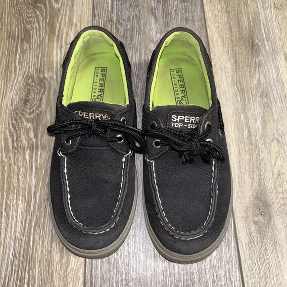 Sperry Top-Sider Halyard Loafers Youth US Size 3 Black Green Canvas Boat Shoes - Picture 4 of 11